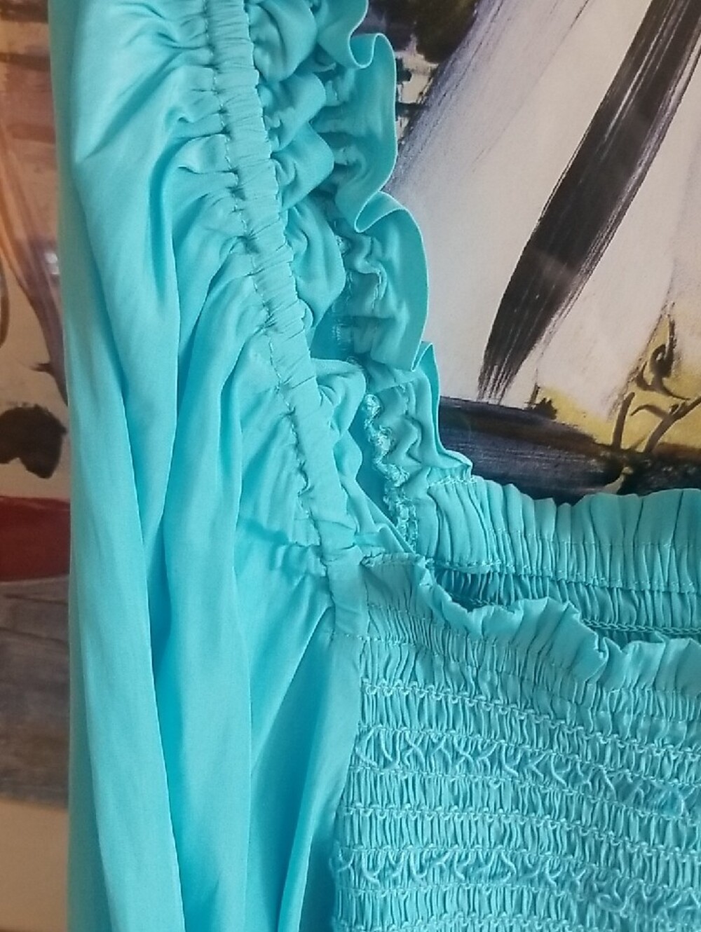 Boston Proper Turquoise Smocked Peasant Tunic - Picture 5 of 9